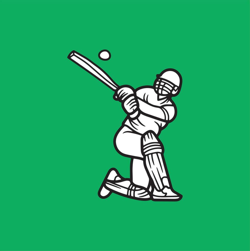 Cricket playing batter - batsman illustration, mans cricket, left handed batter playing shot vector