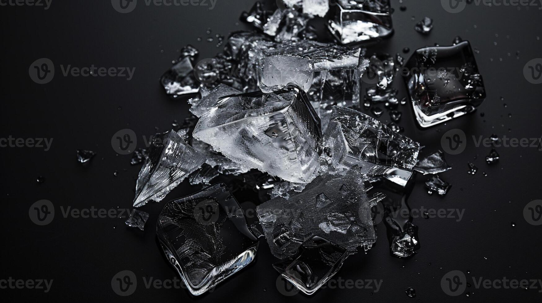 Crushed ice cubes on dark background photo