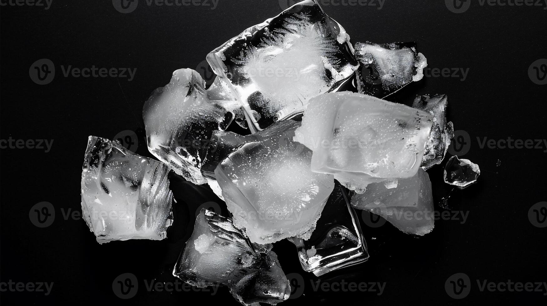 Pile of ice cubes on black surface photo