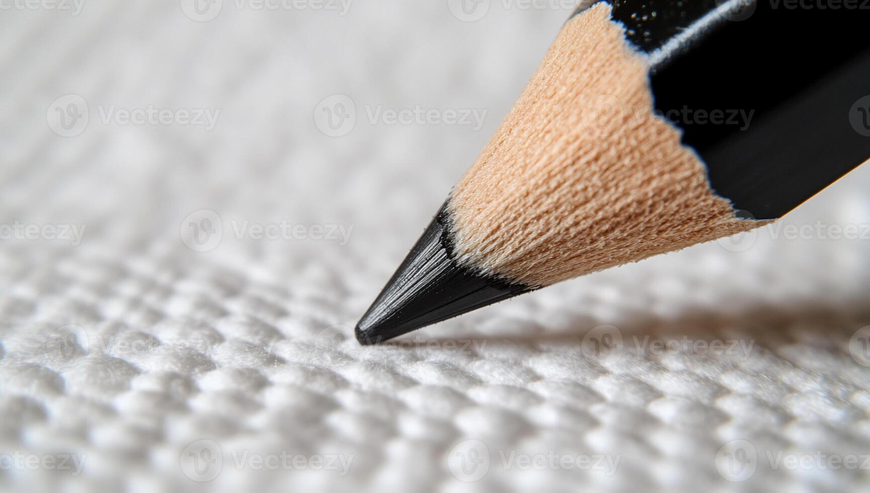 Close-up of a black colored pencil tip on textured paper photo