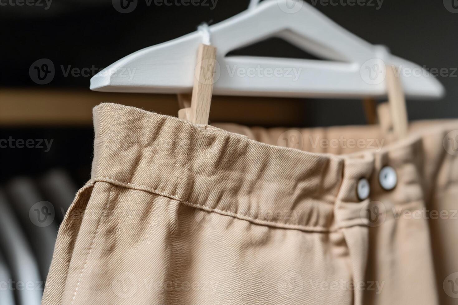 A pair of pants hanging on a hanger photo