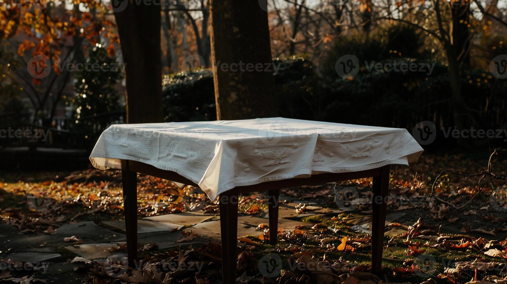 A table with a white cloth on it photo