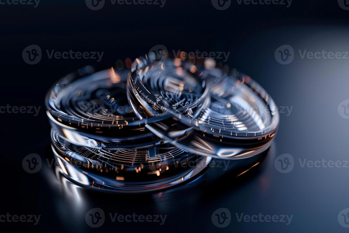 Stacked, transparent crypto tokens. Close-up view of digital assets photo