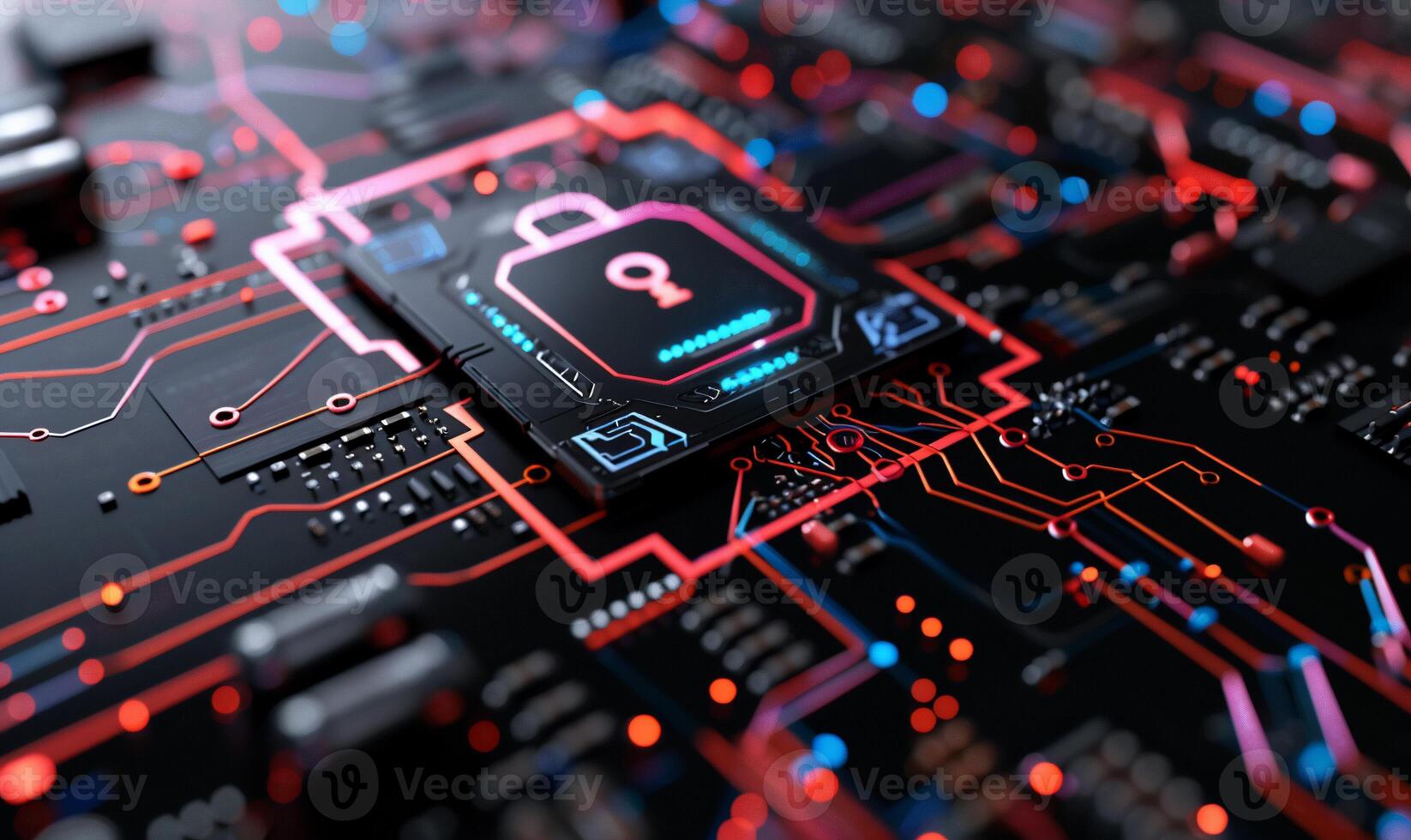 Secure circuit board with lock icon photo