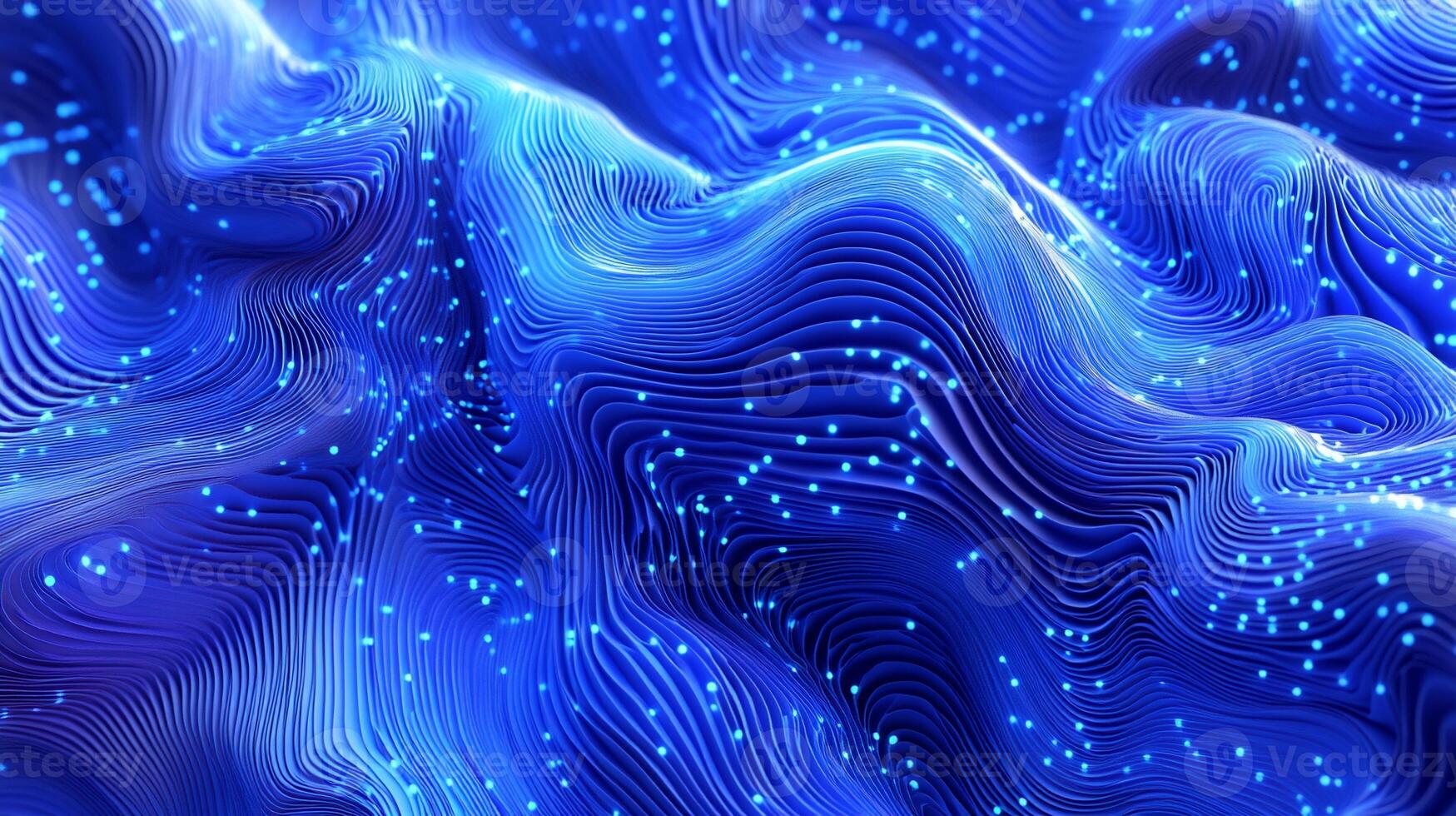Abstract dynamic blue wave patterns with glowing particles photo