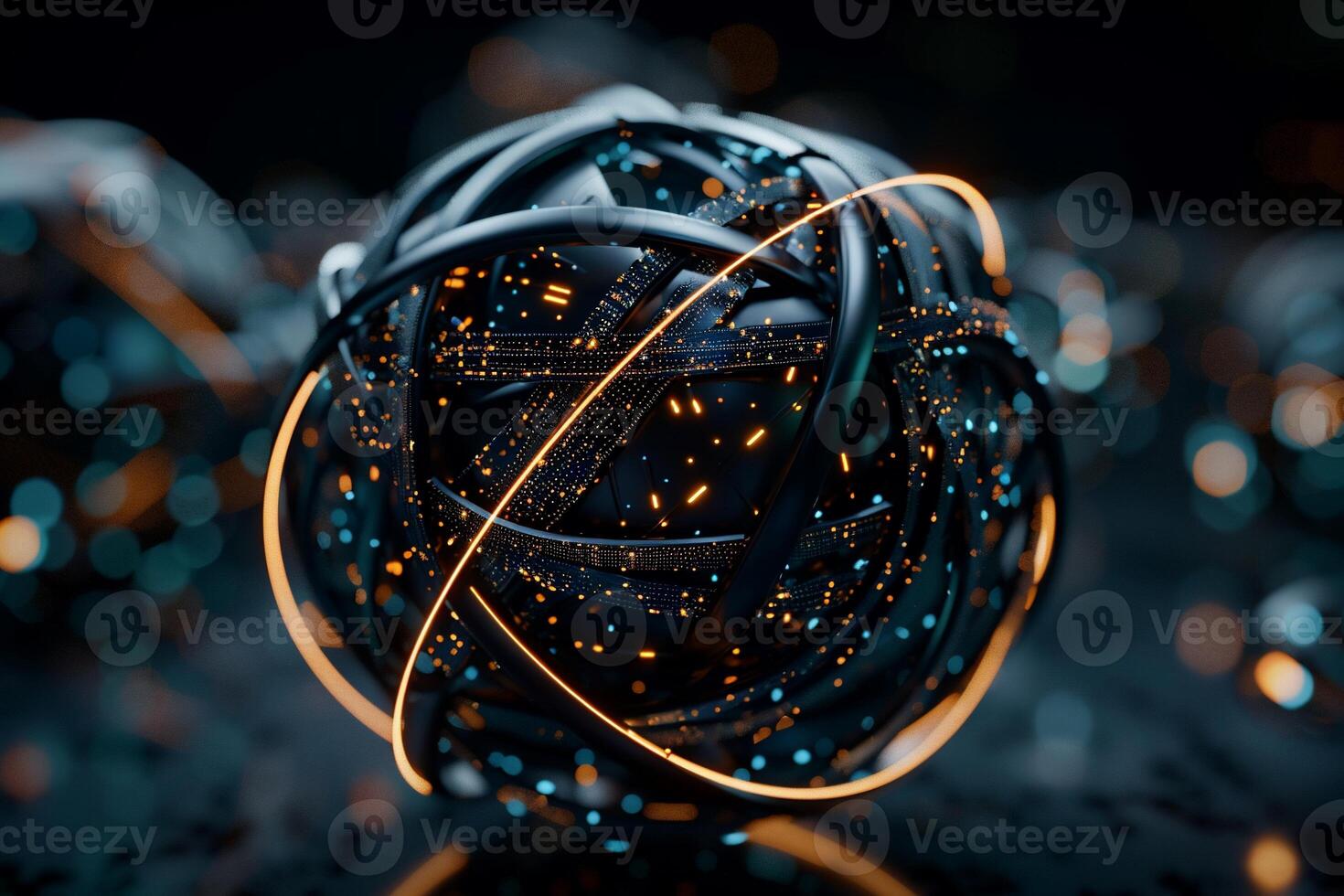 Abstract sphere with intricate glowing network photo