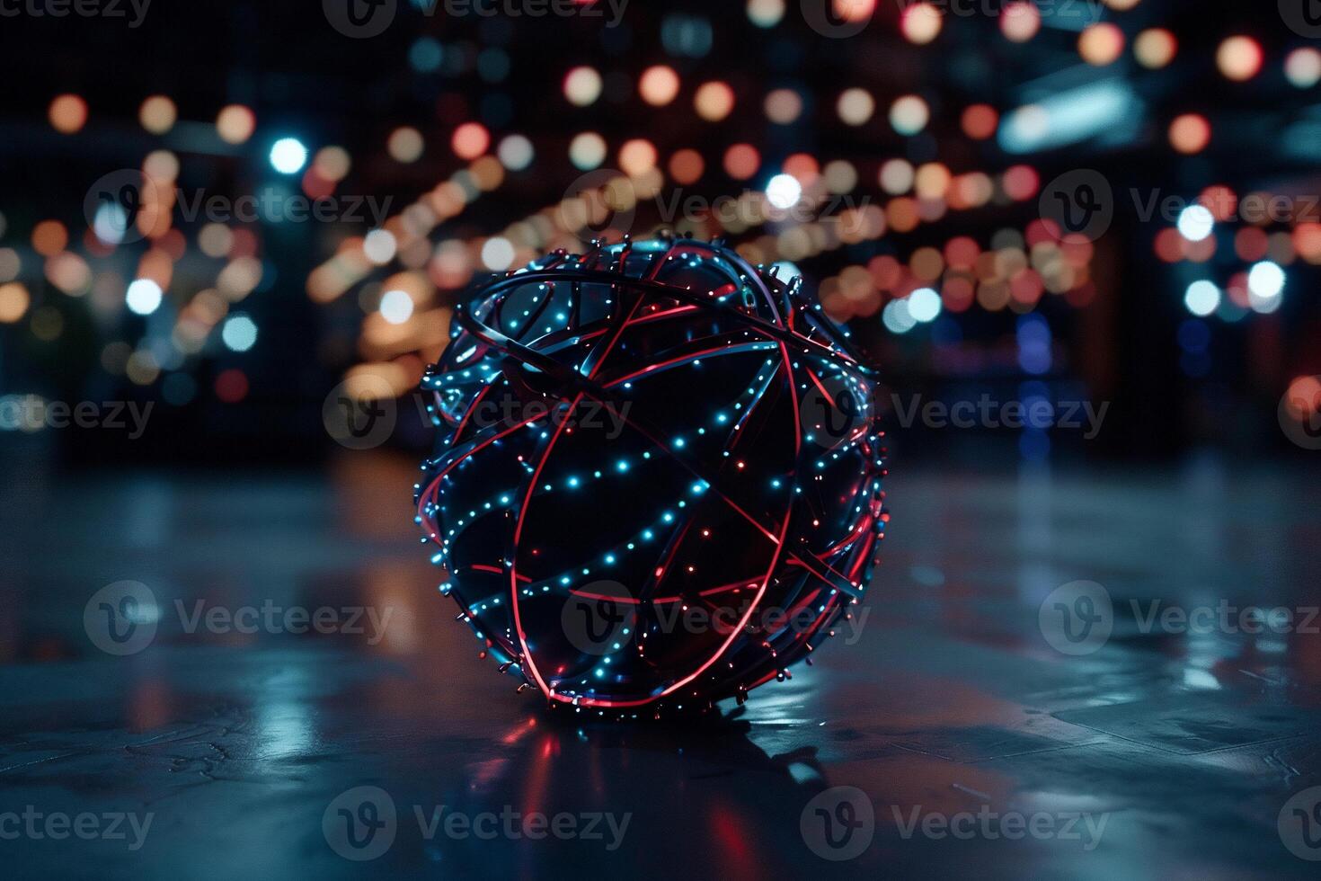 Futuristic sphere with glowing wires photo