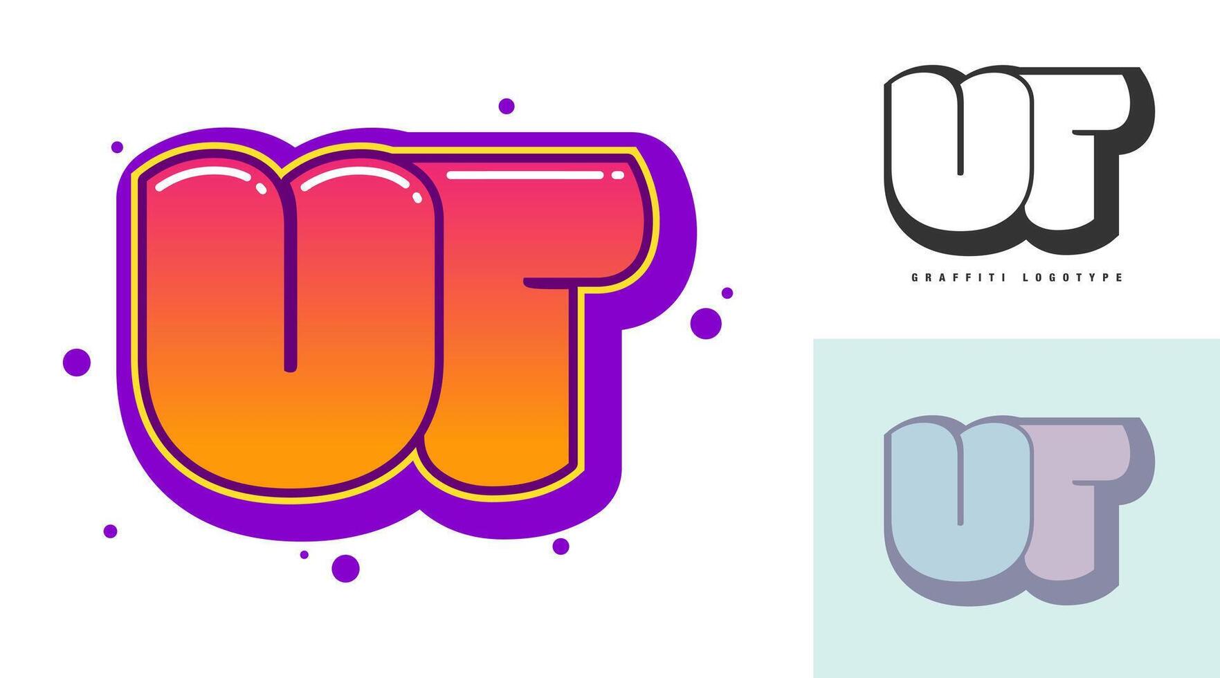UT logo design for festival or party. Initial letter u and t in graffiti style. Creative modern lettering company name of font typography. Kids trendy logotype or identity. vector