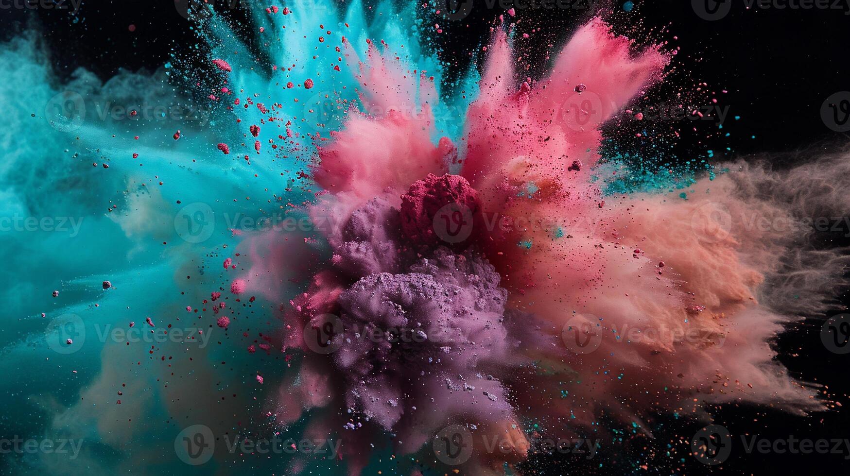 Colorful powder explosion, vibrant colors exploding in a chaotic pattern photo