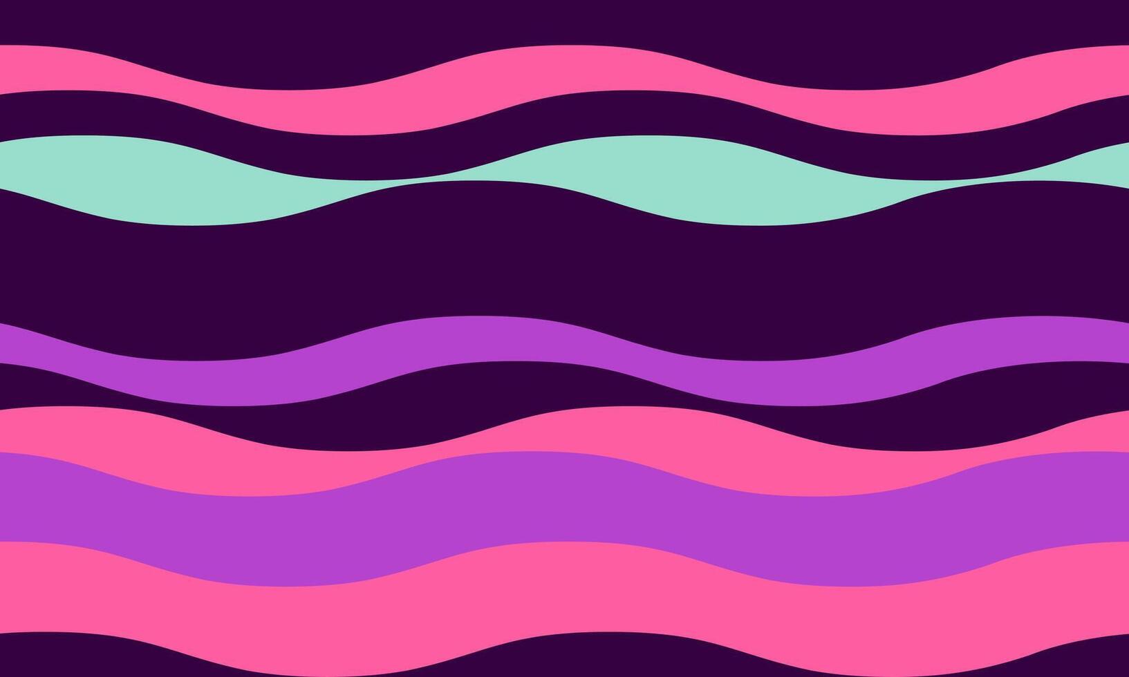 Vibrant wavy stripes in pink, purple, and mint green on a deep purple background. A playful, modern abstract design perfect for website banners, social media graphics, or textile prints. vector