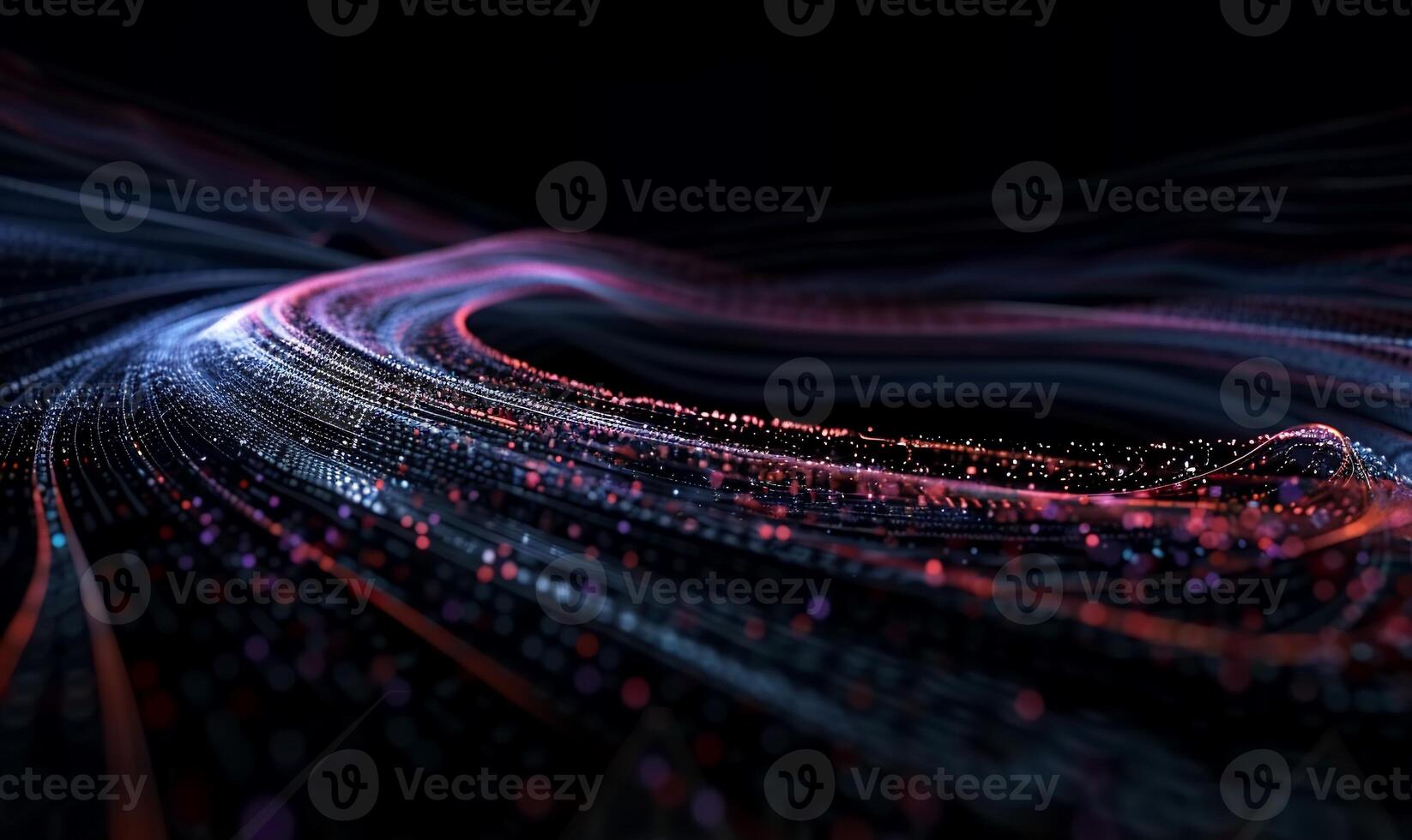 Abstract swirling digital particles. A mesmerizing display of flowing, interconnected data points creating a dynamic, swirling, and intricate pattern, showcasing vibrant color gradients photo