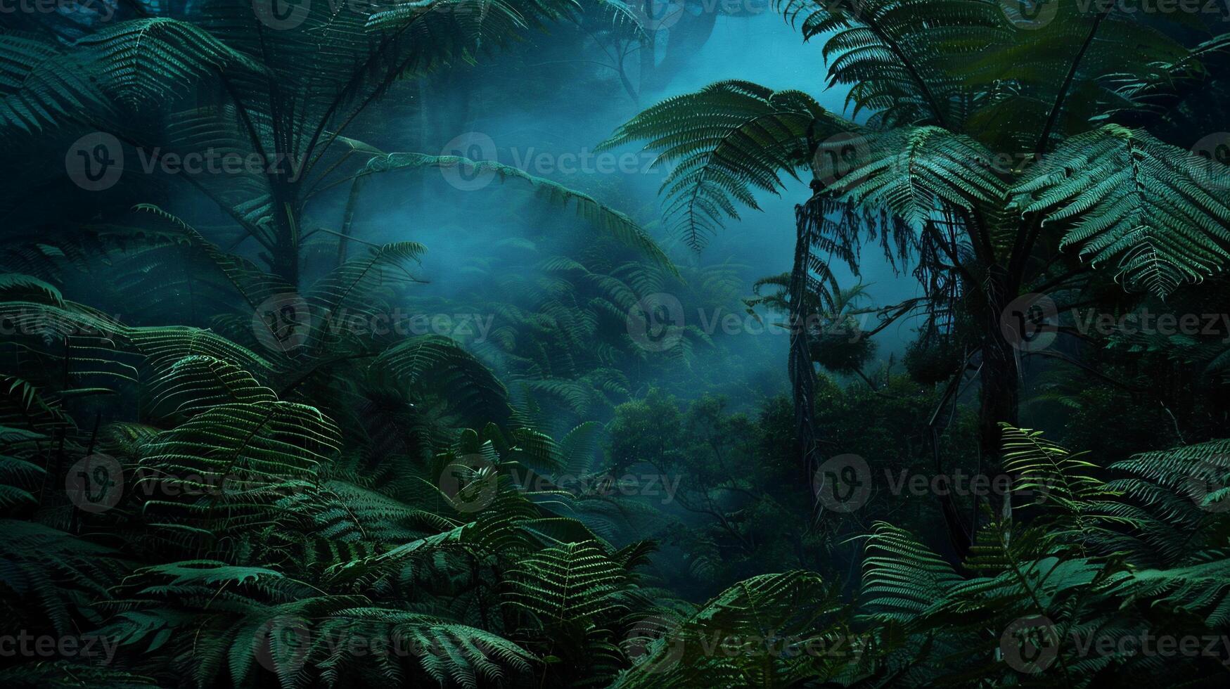Lush, misty rainforest canopy photo