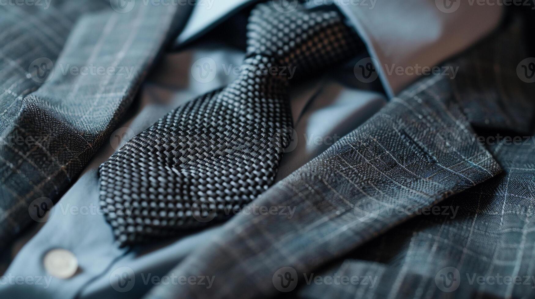 Close-up of a gray suit, shirt, and tie photo