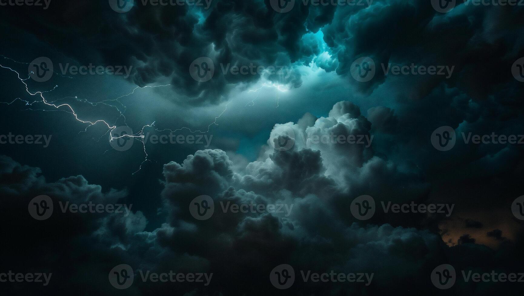 A dark stormy sky with lightning and clouds photo