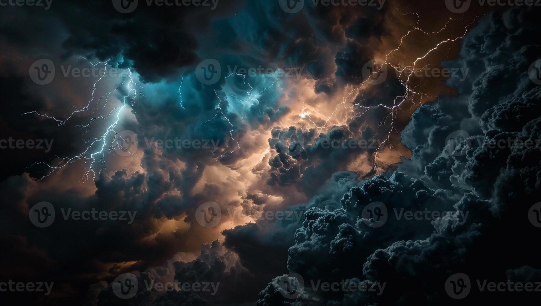 A stormy night sky with lightning and clouds photo