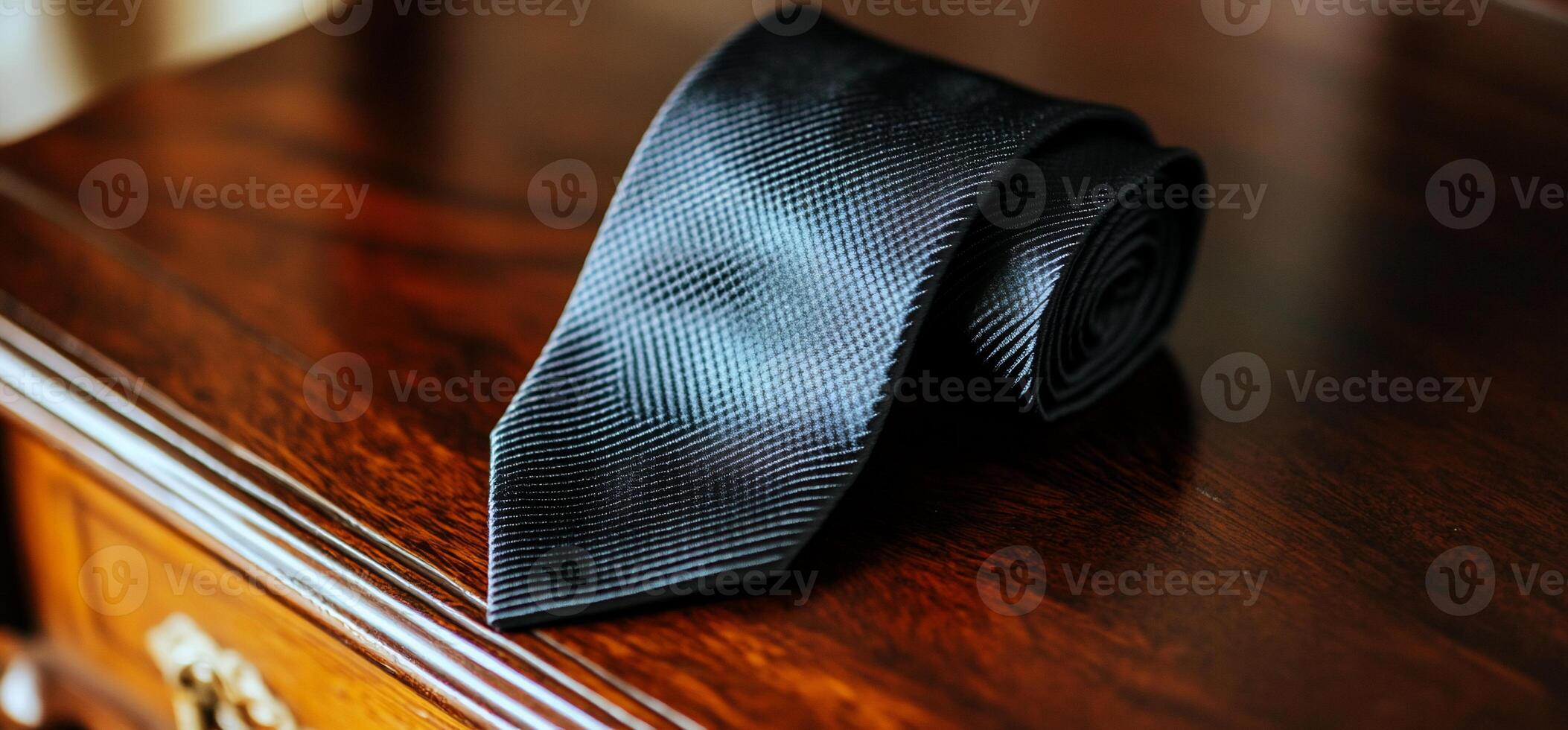 Dark Tie on Wooden Surface photo