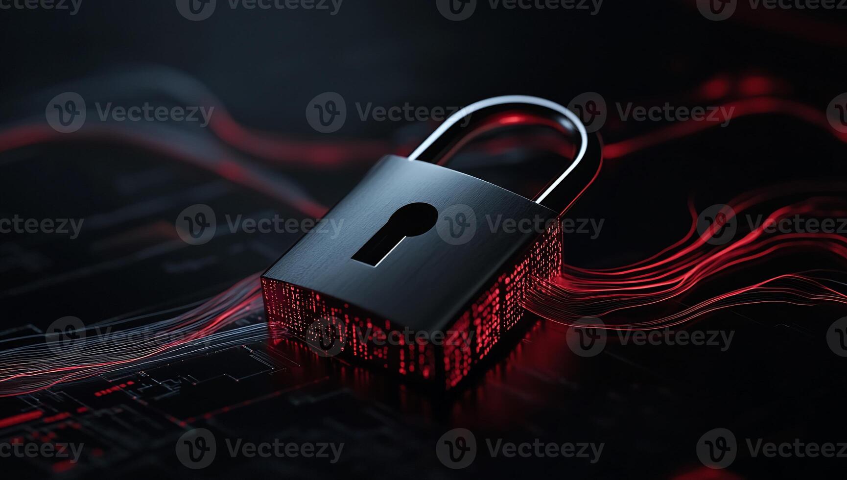 A padlock on a black background with red lights photo