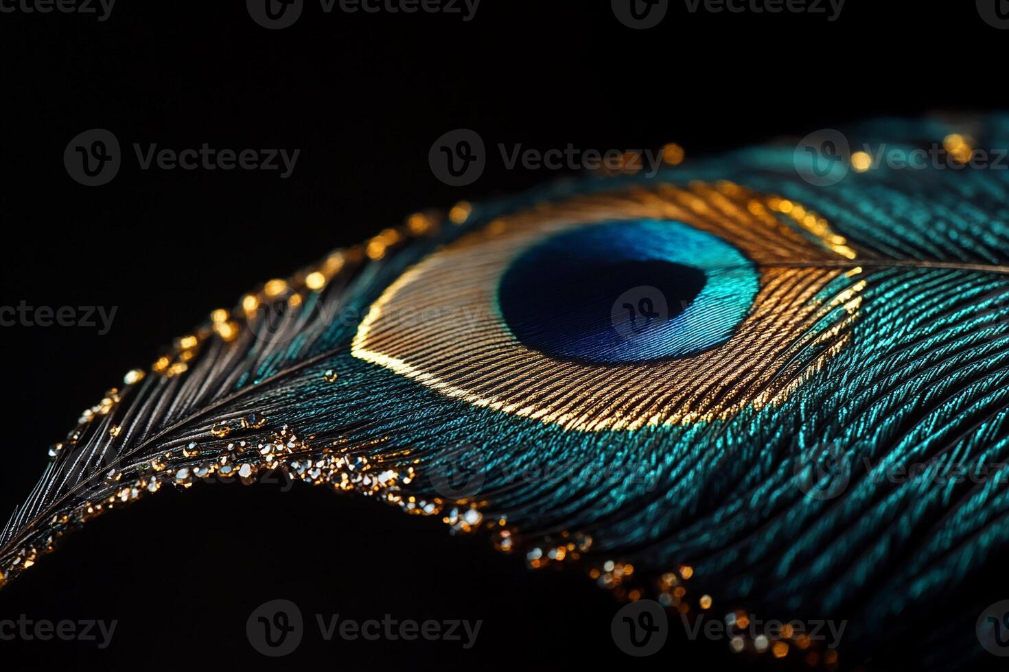 Peacock feather detail, vibrant colors photo