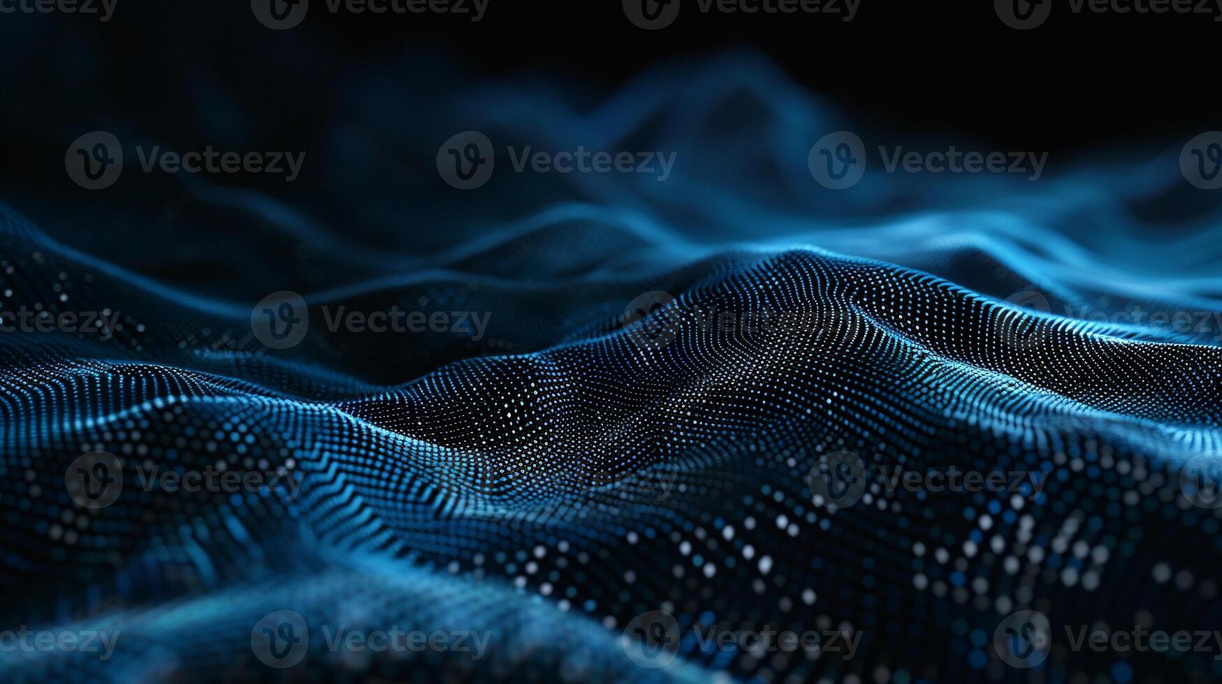 Abstract digital wave. Complex network of particles forming a fluid, wavy surface photo