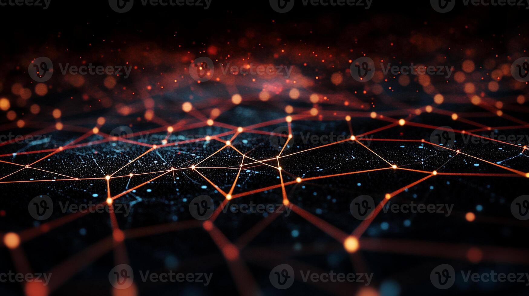 Abstract network structure with interconnected points and lines. Dynamic, glowing connections, creating a sense of complex data flow and global communication photo