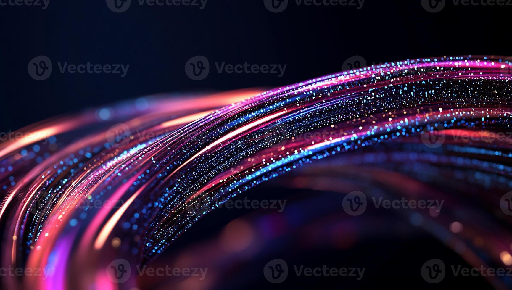 Abstract swirling glowing lines with digital particles photo