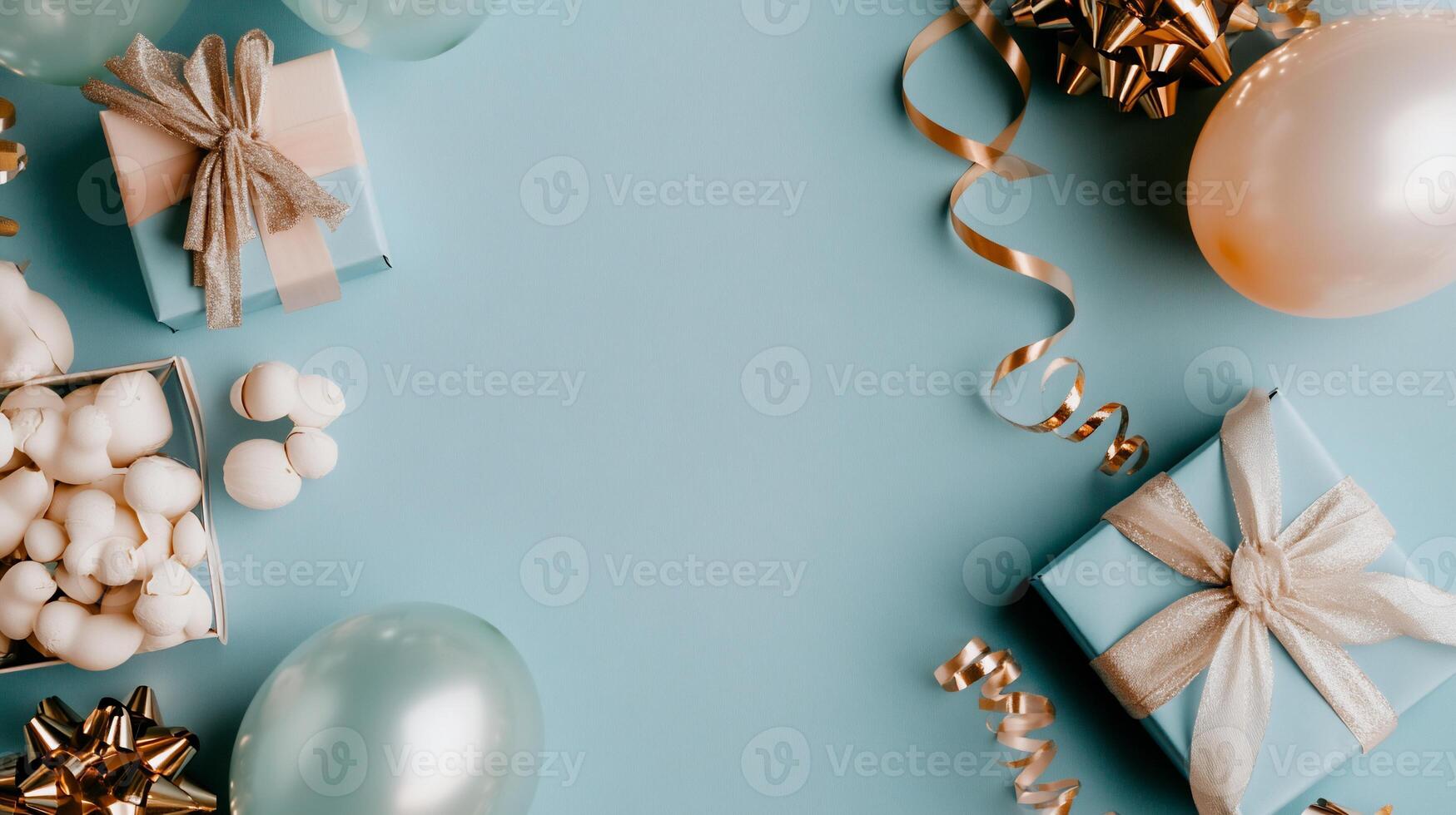 Pastel celebration with gifts and balloons photo
