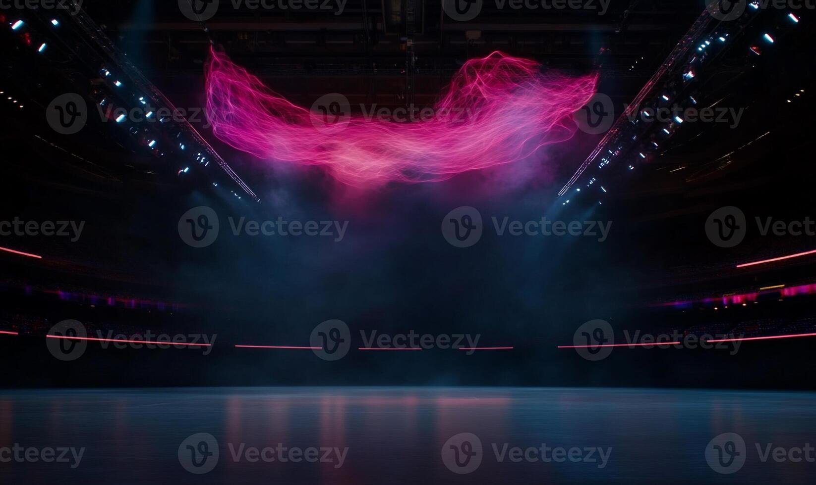 Empty arena stage with vibrant lighting and digital effects photo