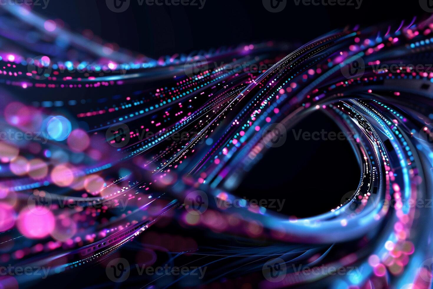 Abstract swirling lines of vibrant colors and glowing particles. Dynamic digital art photo
