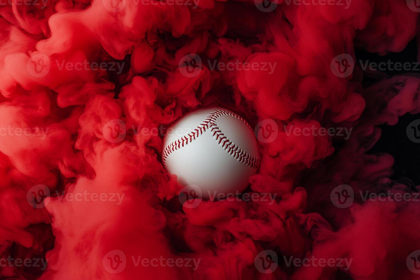 Baseball in a red smoke cloud photo