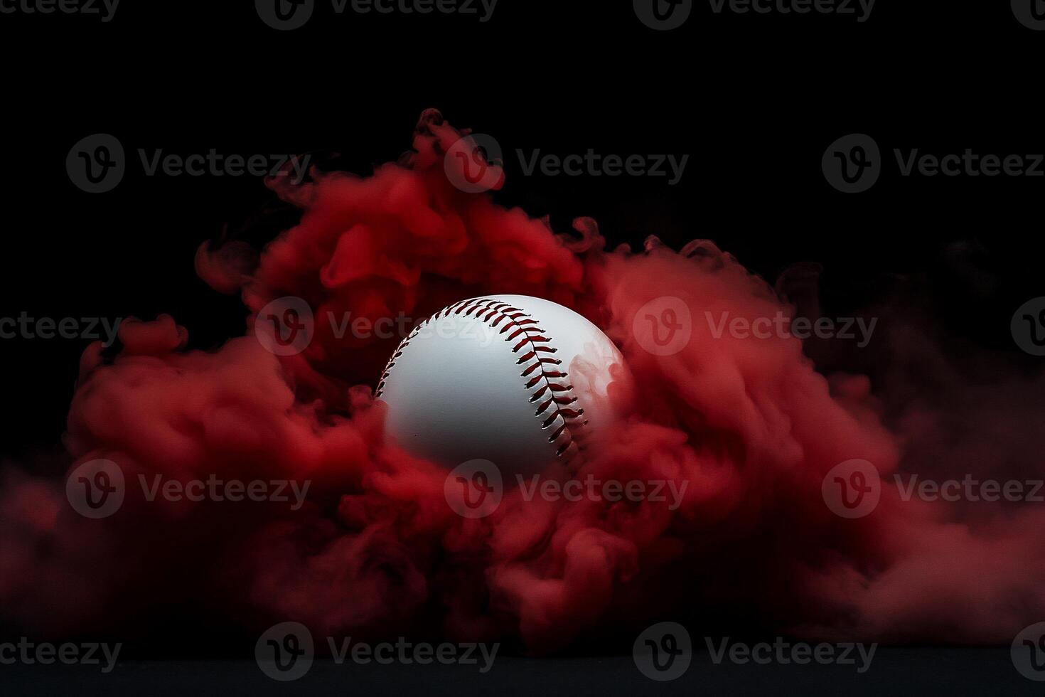 A baseball is surrounded by red smoke photo