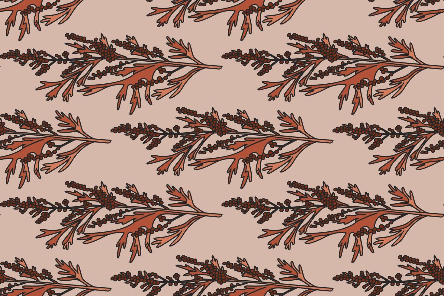 Botanical plant seamless pattern with berries illustration.Repeating floral pattern in brown background. Graphic design for Fashion Cover Textile Birthday Greeting Card Invitation Wedding Print vector