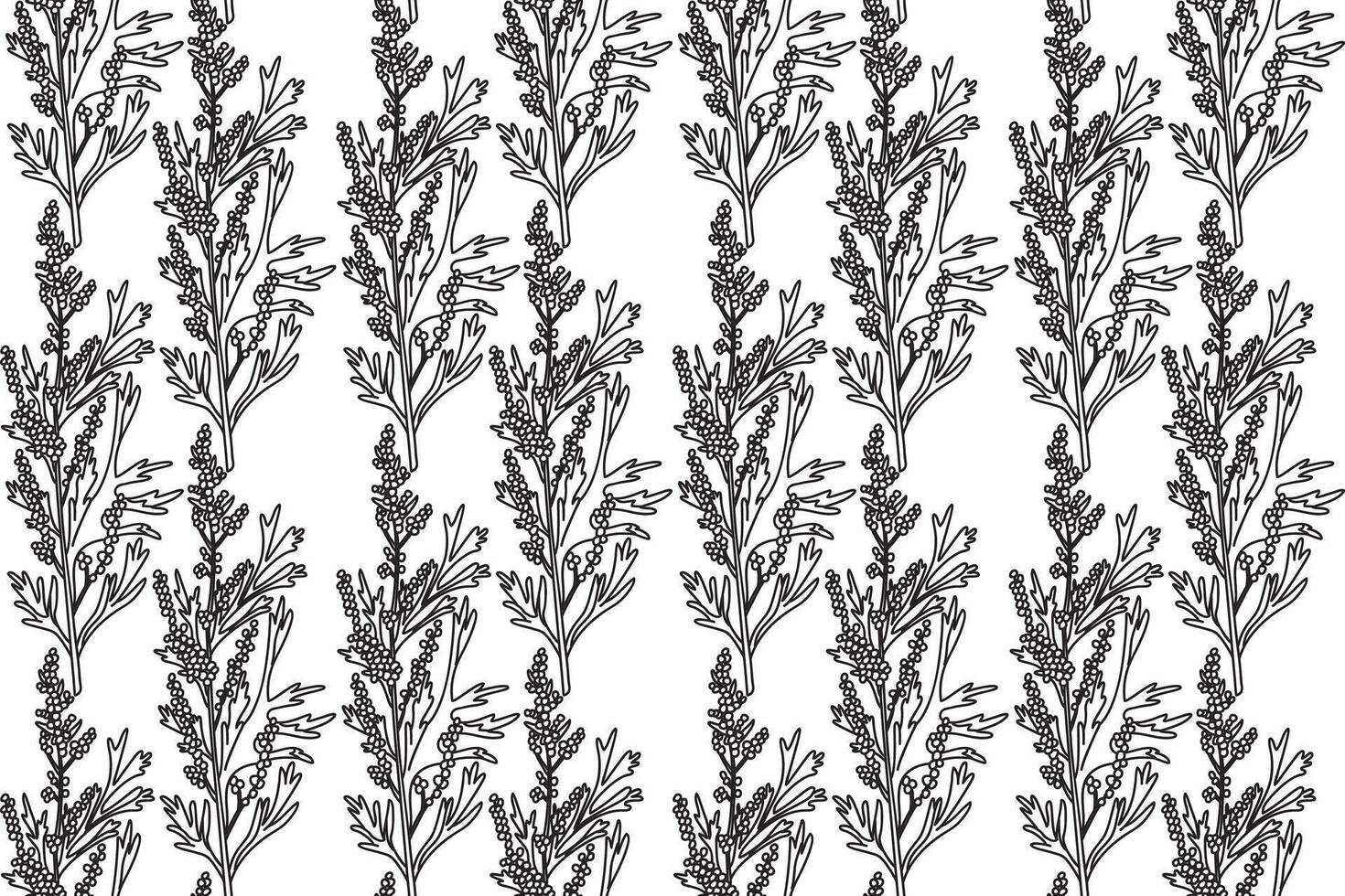 Line art botanical seamless plant pattern with berries illustration. Black outline repeating floral pattern in white background. Graphic design for Fashion Cover Textile Coloring Page Print vector