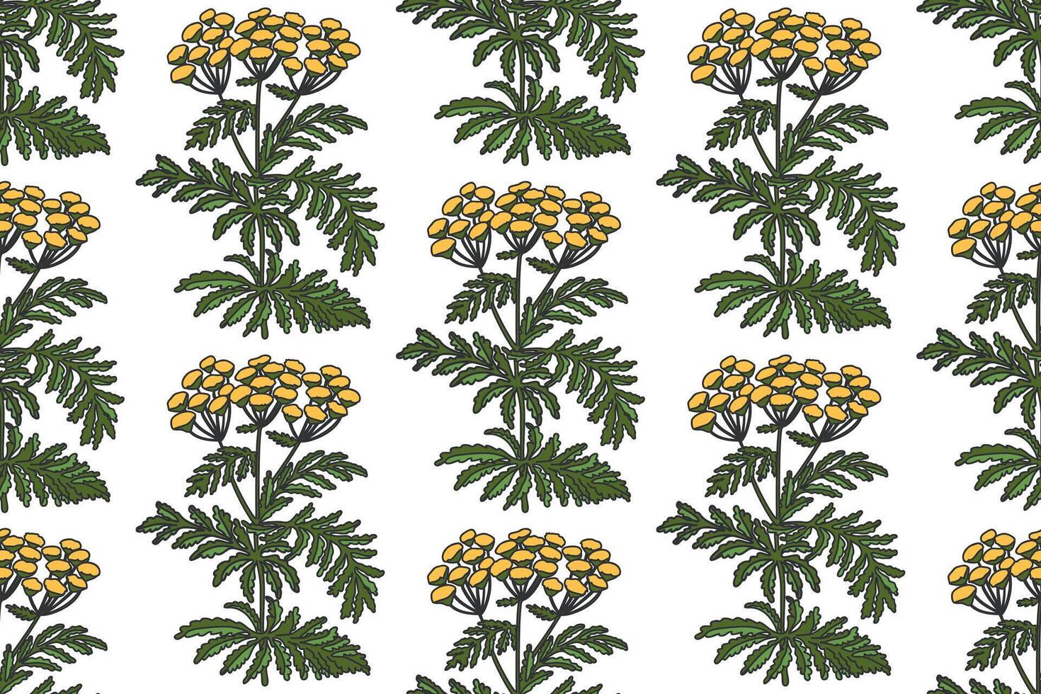 Botanical plant seamless pattern with yellow flowers illustration. Repeating floral pattern in white background. Graphic design for Fashion Cover Textile Birthday Greeting Card Invitation Print vector