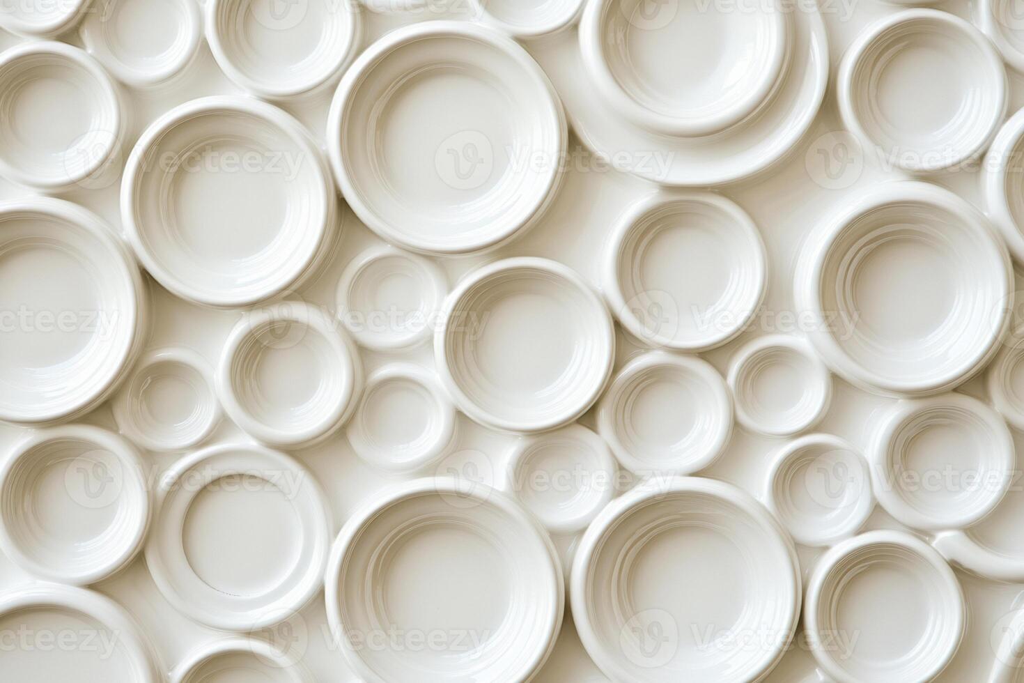 A wall of white plates with circles on it photo