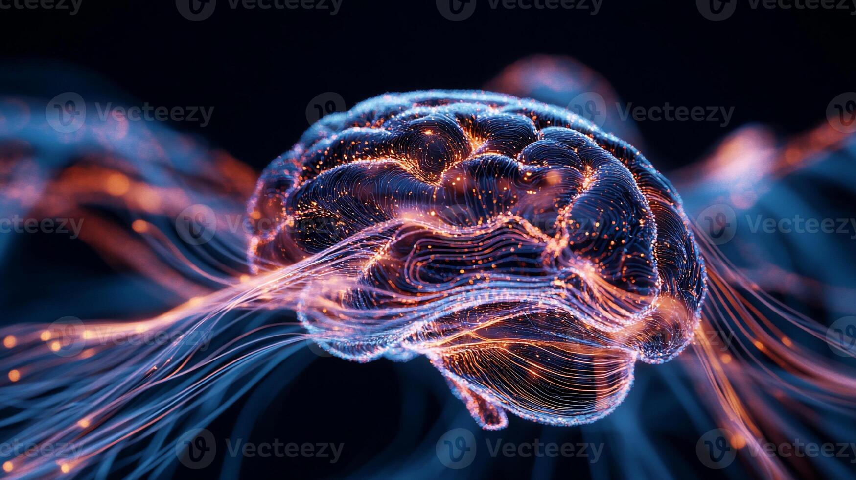 Neural network, brain, glowing photo