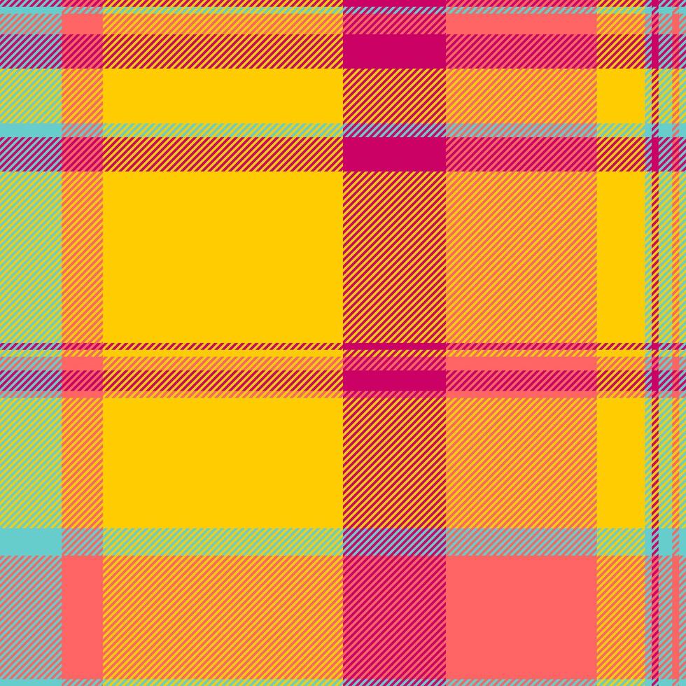Vibrant summer plaid pattern in sunny yellow, coral, and pastel hues. Perfect for textile design, website backgrounds, or cheerful branding. vector
