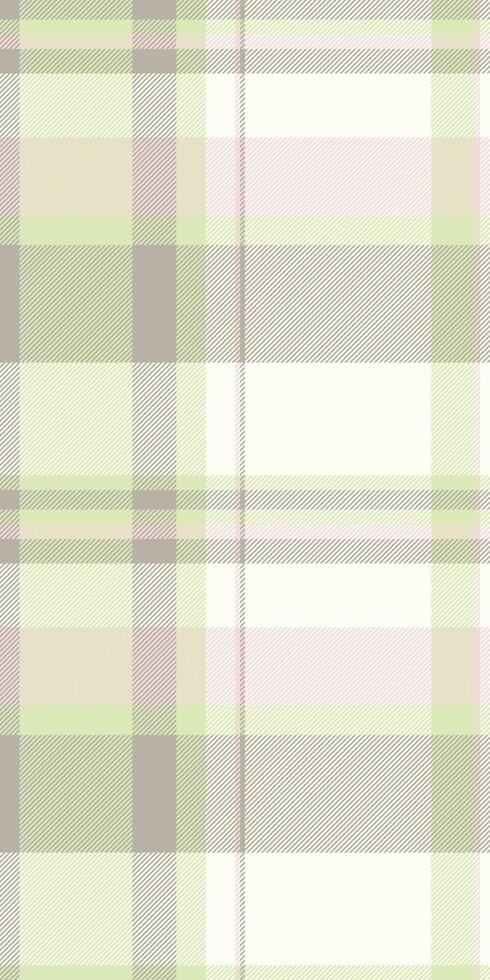 Soft pastel plaid pattern in pale green, pink, and beige. Ideal for textile design, fashion, websites, or stationery. A delicate and calming texture, perfect for spring or summer projects. vector