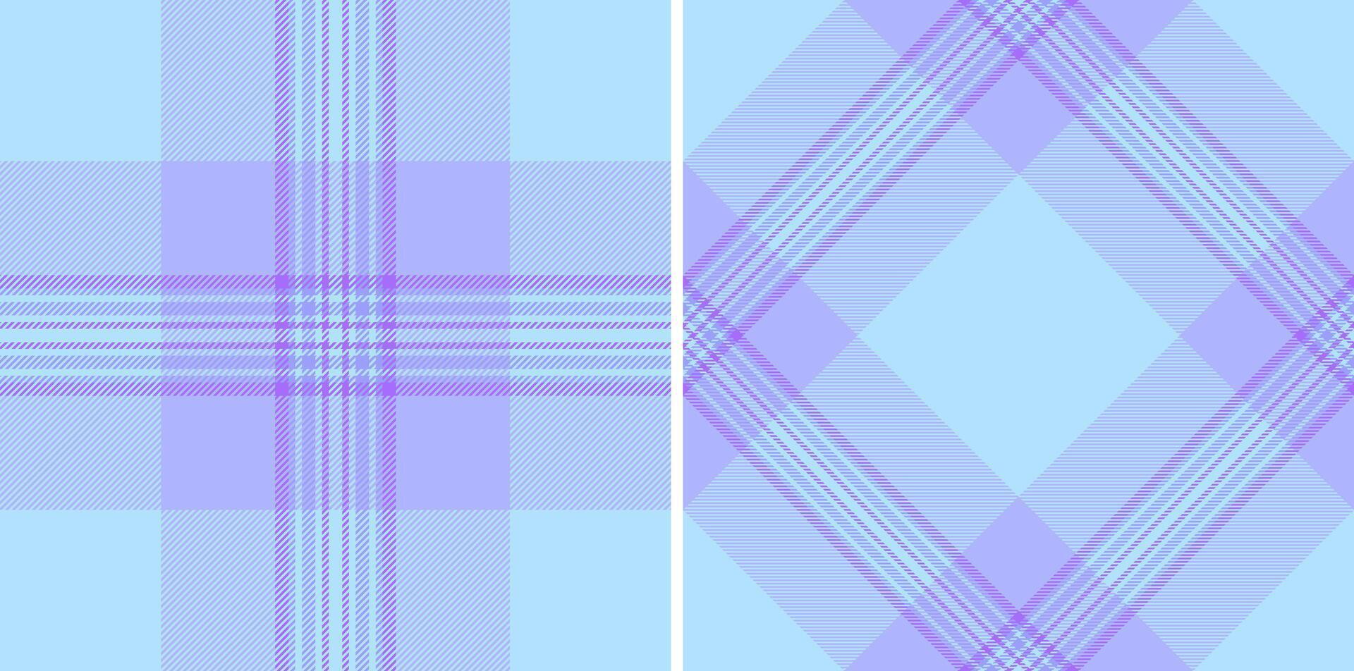Pastel purple and blue plaid patterns. Two seamless textures ideal for textile design, web backgrounds, or stationery. vector