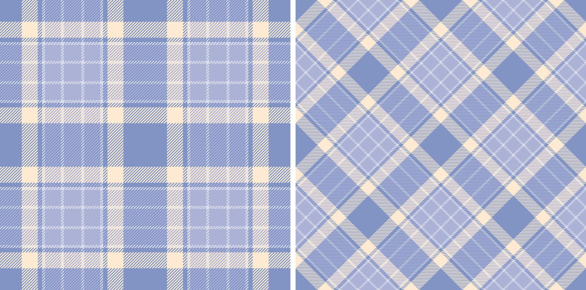 Elegant pastel blue and cream plaid patterns. Two seamless textures offer versatile design options for textiles, websites, or stationery. vector