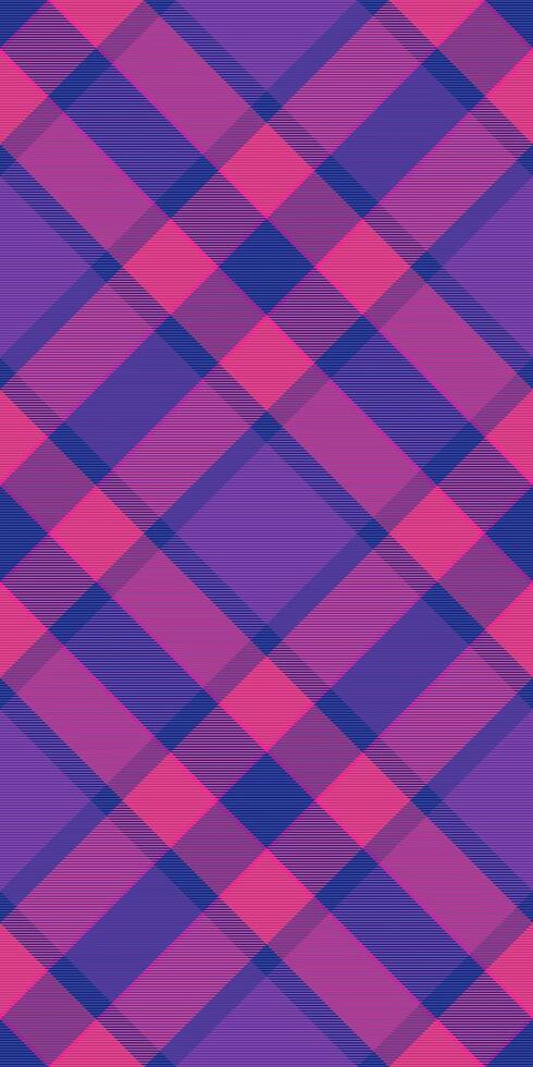 Faded tartan check, scratched textile pattern texture. Square plaid seamless fabric background in pink and violet colors. vector