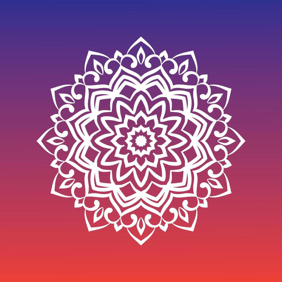 PrintOrnamental white mandala design on gradient background vector