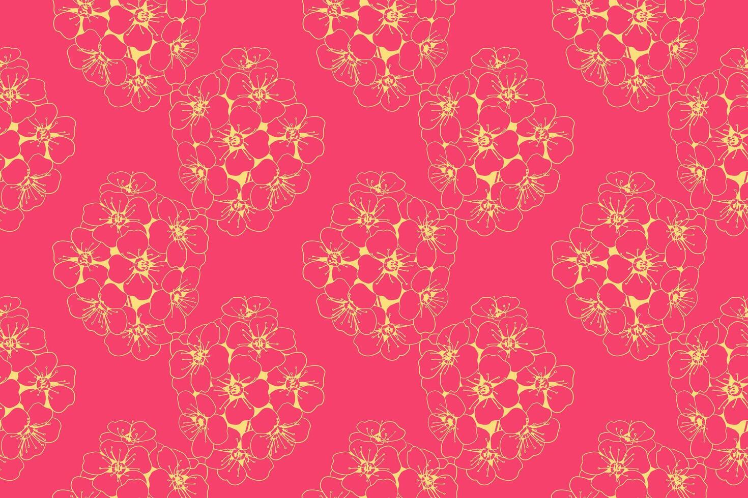 Elegant seamless pattern of delicate floral clusters in soft gold on a vibrant pink background. vector