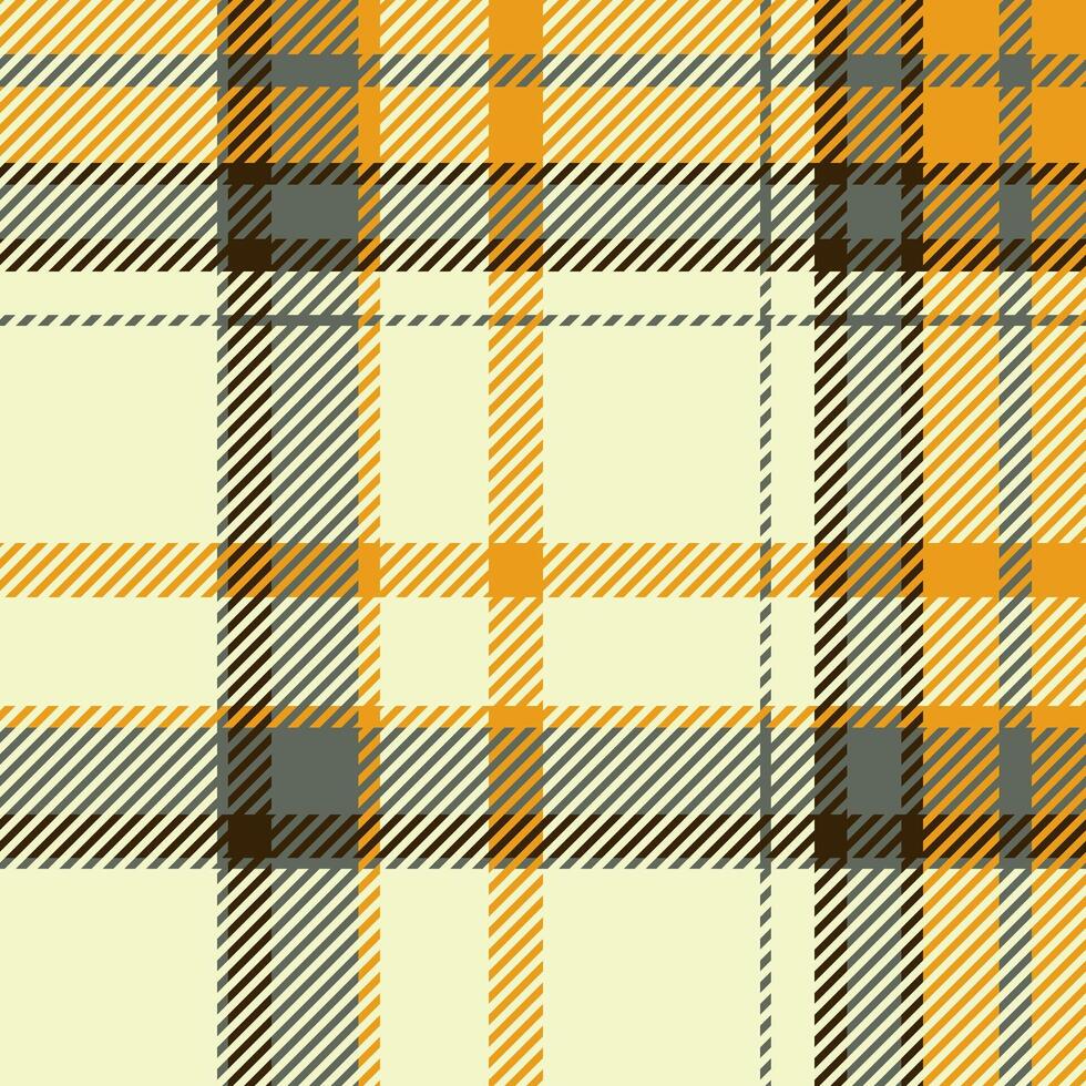 Warm autumnal plaid pattern in muted yellow, orange, and gray tones. Perfect for textile design, fallthemed projects, or creating a rustic, cozy aesthetic. vector