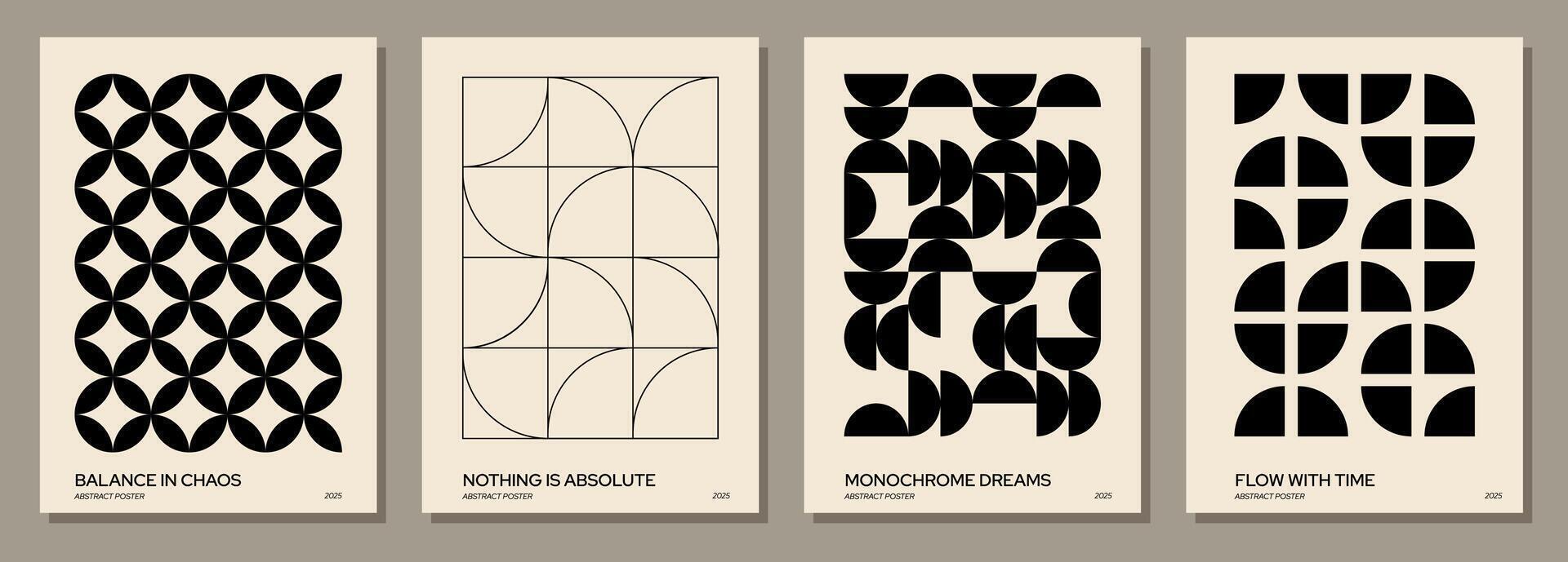 Abstract pattern posters. Minimal geometric shapes with chaotic lines and half circles, modern brutalist creative art for cover design. graphic backgrounds vector