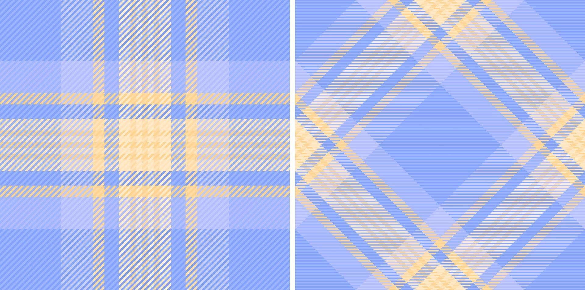 Pastel plaid patterns. Two seamless designs in soft blue and beige hues. Ideal for textile prints, wallpapers, or fashion design. Elegant and versatile, conveying a sense of calm and sophistication. vector