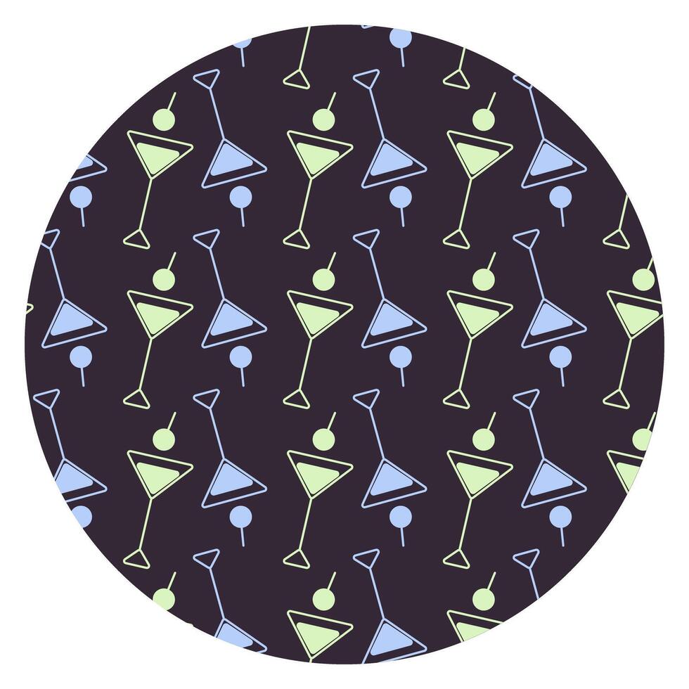 Cocktail and Cherry in Martini Glass Circular Background Texture Light Blue Green on Dark Background. Isolated illustration Wallpaper Thematic Cards, posting, label or web promo banner leaflets vector