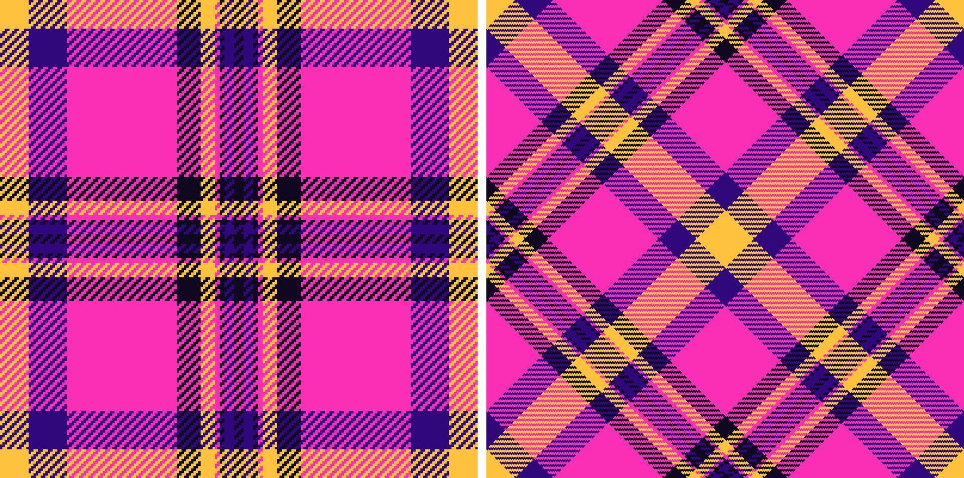 Vibrant pink, purple, and yellow plaid patterns. Perfect for fashion, textile, or web design projects needing bold, energetic visuals. vector