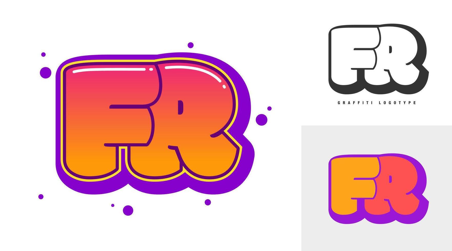 FR logo design for festival or party. Initial letter f and r in graffiti style. Creative modern lettering company name of font typography. Kids trendy logotype or identity. vector
