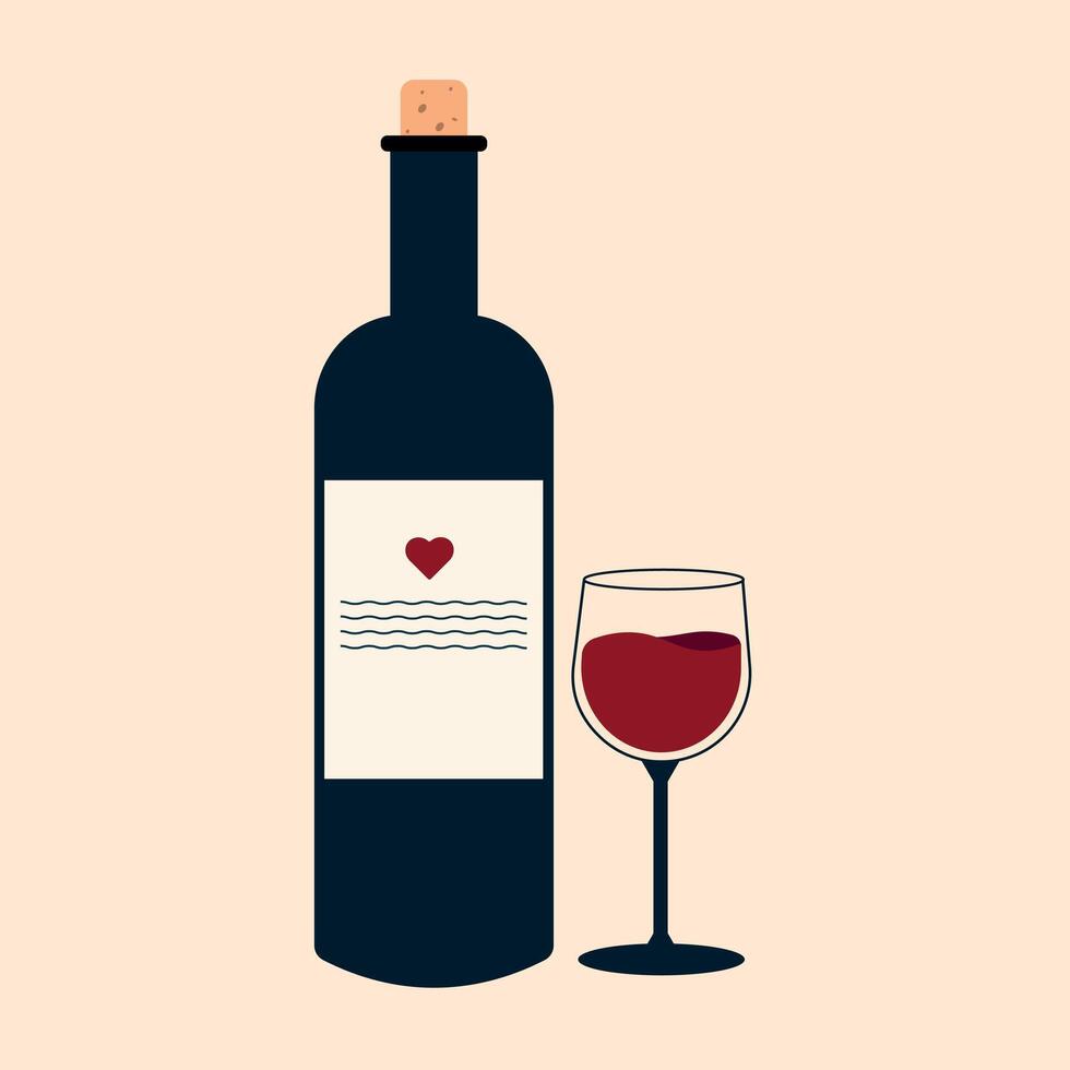 bottle and a glass of wine. vector