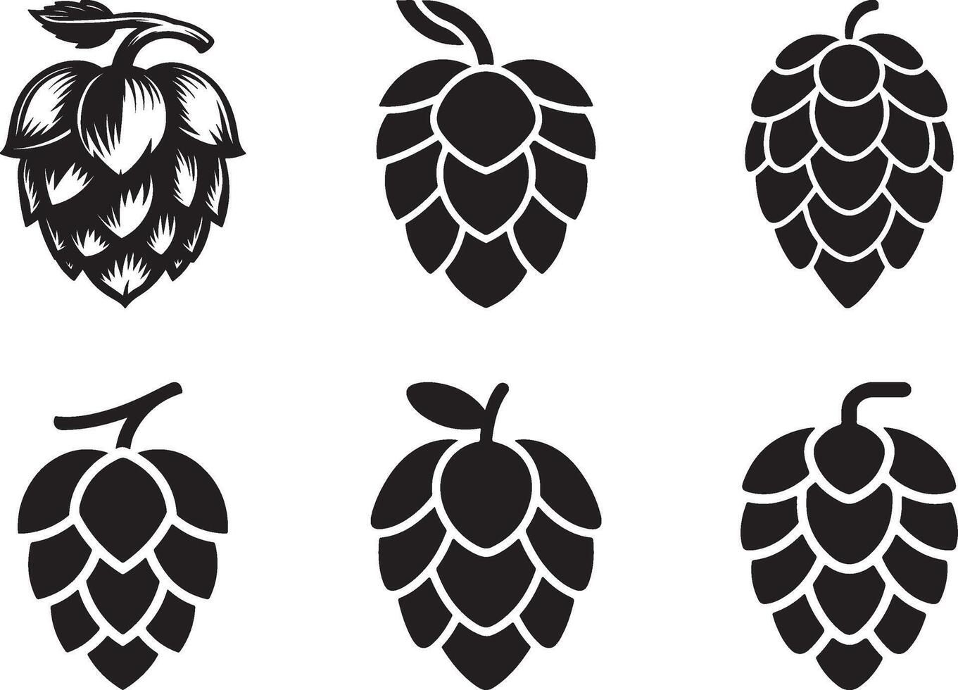 Set of Hops Silhouette Icons, Illustration Isolated on White Background for Logo and Branding vector